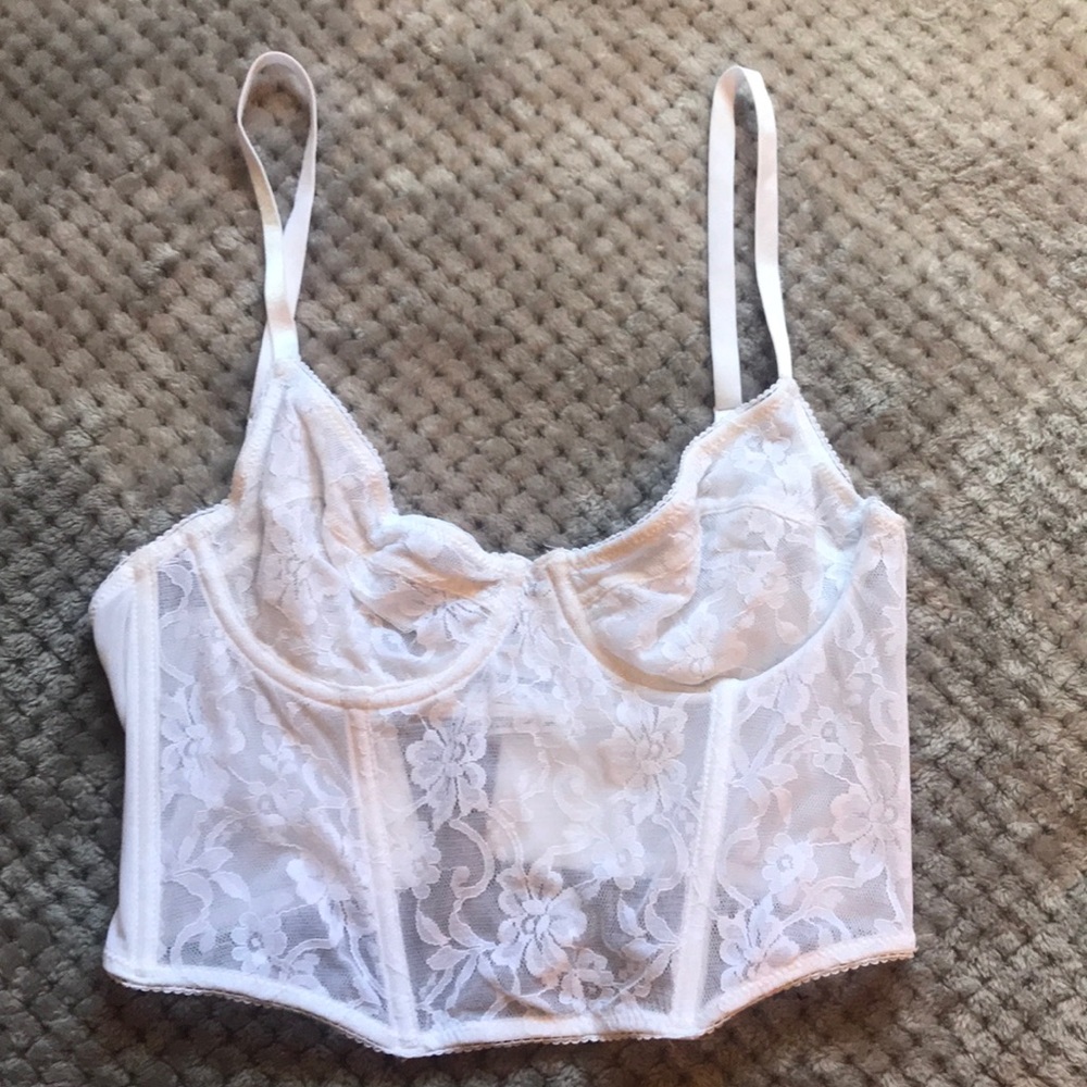 Semi-sheer lace corset top